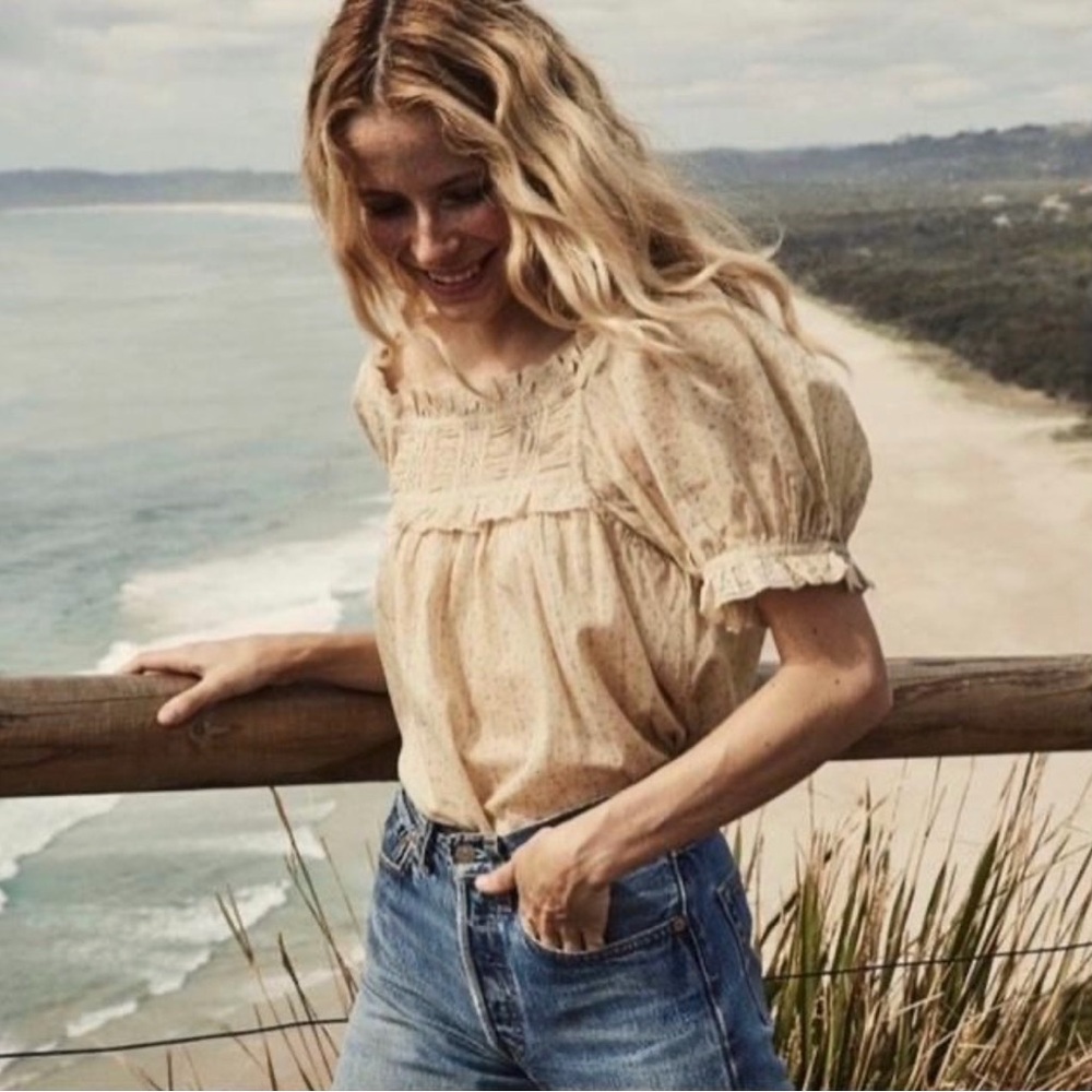 DÔEN Frances Lace & Cotton Floral Top in Cream XS